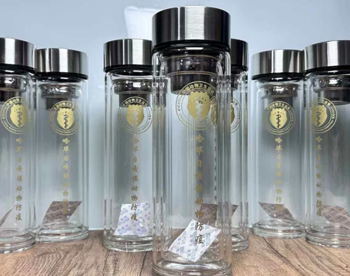 高档双重玻璃礼品水杯印字案例